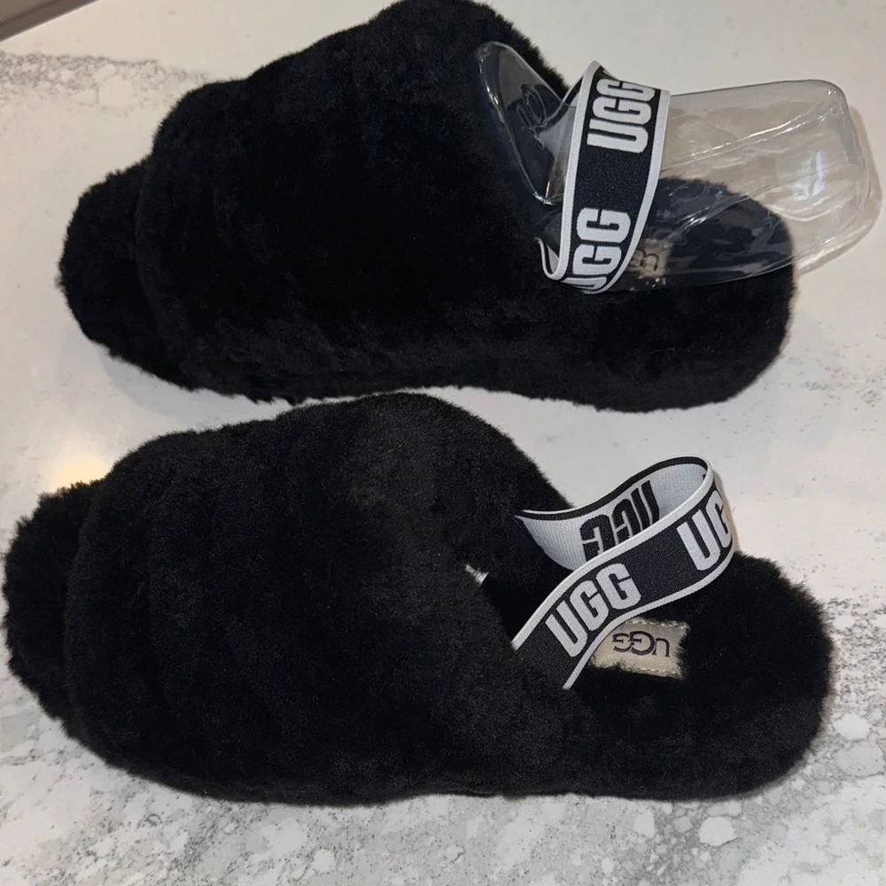 UGG Women's Plush Black Slippers - Picture 3 of 6